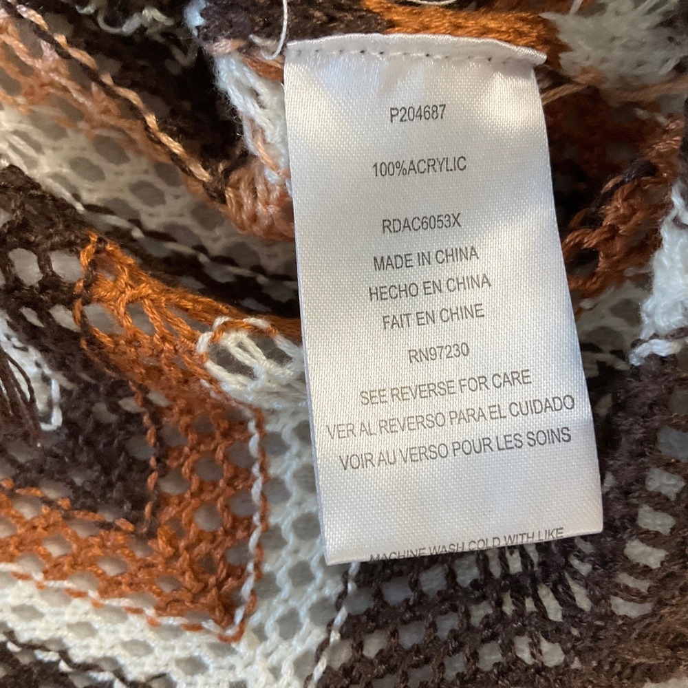NWT Almost Famous Brown Crochet Chevron Pattern Fringe Hem Boho Cover Dress 1X - Picture 7 of 9